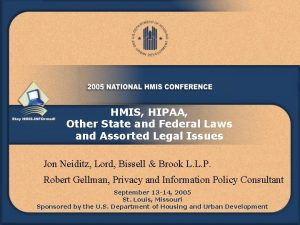 HMIS HIPAA Other State and Federal Laws and