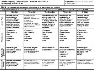 Lesson Topics Composing and Week of 1112 1116