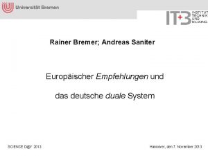 Rainer Bremer Andreas Saniter Europischer Empfehlungen und das