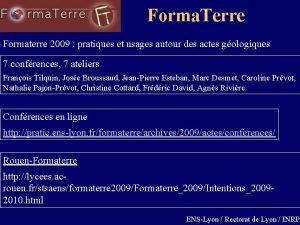 Forma Terre Formaterre 2009 pratiques et usages autour