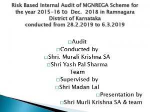 Risk Based Internal Audit of MGNREGA Scheme for