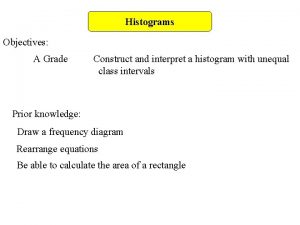 Histograms Objectives A Grade Construct and interpret a