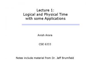 Lecture 1 Logical and Physical Time with some