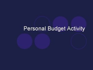 Personal Budget Activity Personal Budget Reminder l If