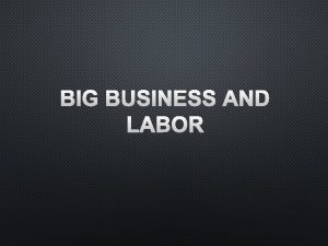 BIG BUSINESS AND LABOR ADVANTAGES OF BIG BUSINESS