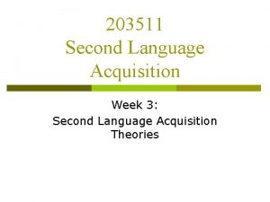 203511 Second Language Acquisition Week 3 Second Language