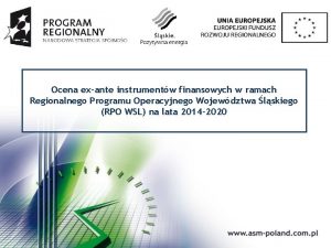 Ocena exante instrumentw finansowych w ramach Regionalnego Programu
