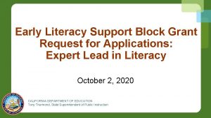 Early Literacy Support Block Grant Request for Applications