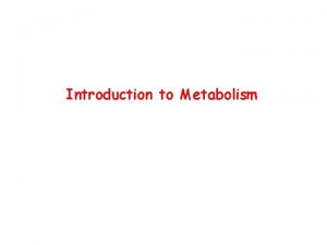 Introduction to Metabolism Metabolism The sum of the