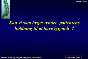 Wonca 2005 Kan vi som lger ndre patientens