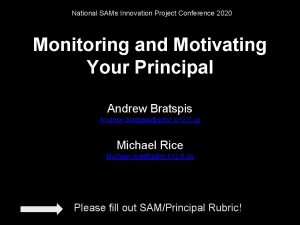 National SAMs Innovation Project Conference 2020 Monitoring and