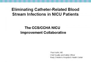 Eliminating CatheterRelated Blood Stream Infections in NICU Patients