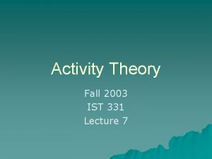 Activity Theory Fall 2003 IST 331 Lecture 7
