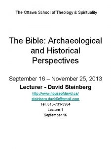 The Ottawa School of Theology Spirituality The Bible