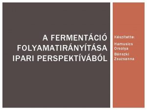 A FERMENTCI FOLYAMATIRNYTSA IPARI PERSPEKTVBL Ksztette Hamusics Orsolya