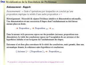 Modlisation de la Rsolution de Problmes Raisonnement Rappels