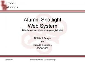 Alumni Spotlight Web System http oraserv cs siena