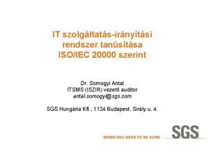 IT szolgltatsirnytsi rendszer tanstsa ISOIEC 20000 szerint Dr