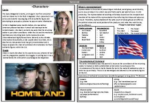 Homeland Carrie Characters The lead protagonist is Carrie