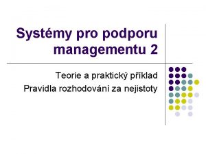 Systmy pro podporu managementu 2 Teorie a praktick
