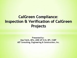 Cal Green Compliance Inspection Verification of Cal Green