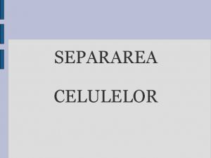 SEPARAREA CELULELOR CRITERII DE SEPARARE Proprietati fizice Dimensiuni