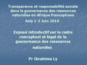 Transparence et responsabilit sociale dans la gouvernance des