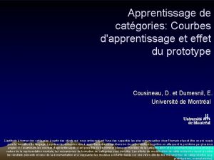 Apprentissage de catgories Courbes dapprentissage et effet du