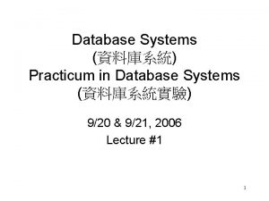 Database Systems Practicum in Database Systems 920 921