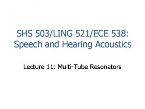 SHS 503LING 521ECE 538 Speech and Hearing Acoustics