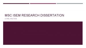 MSC ISEM RESEARCH DISSERTATION LIONEL MALTESE YOUR GOALS