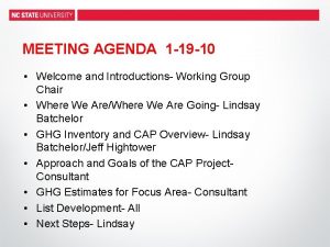MEETING AGENDA 1 19 10 Welcome and Introductions