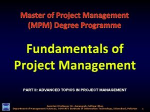 Master of Project Management MPM Degree Programme Fundamentals