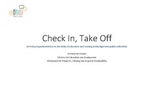 Check In Take Off EU Policy Experimentations in