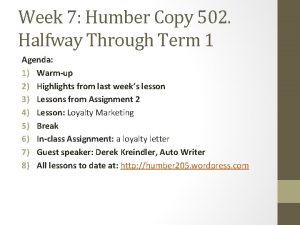 Week 7 Humber Copy 502 Halfway Through Term