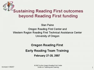 Sustaining Reading First outcomes beyond Reading First funding