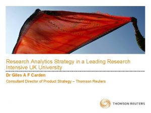 Research Analytics Strategy in a Leading Research Intensive