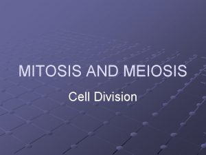 MITOSIS AND MEIOSIS Cell Division MITOSIS ASEXUAL division