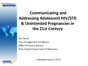 Communicating and Addressing Adolescent HIVSTD Unintended Pregnancies in