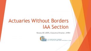 Actuaries Without Borders IAA Section Renata DE LEERS