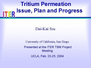 Tritium Permeation Issue Plan and Progress DaiKai Sze