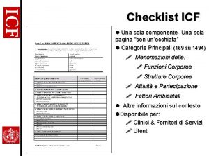 Checklist ICF l Una sola componente Una sola