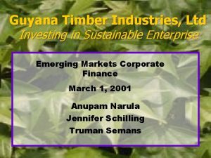 Guyana Timber Industries Ltd Investing in Sustainable Enterprise
