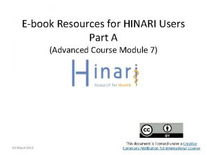 Ebook Resources for HINARI Users Part A Advanced