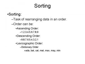 Sorting Sorting Task of rearranging data in an