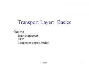 Transport Layer Basics Outline Intro to transport UDP