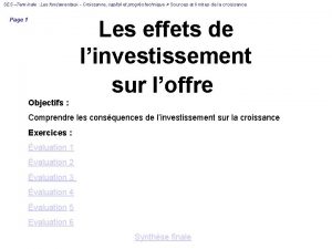 SES Terminale Les fondamentaux Croissance capital et progrs