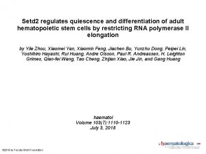 Setd 2 regulates quiescence and differentiation of adult