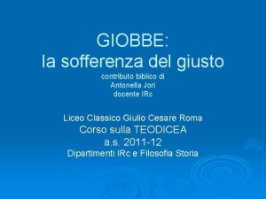 GIOBBE la sofferenza del giusto contributo biblico di