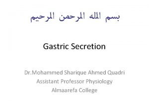 Gastric Secretion Dr Mohammed Sharique Ahmed Quadri Assistant